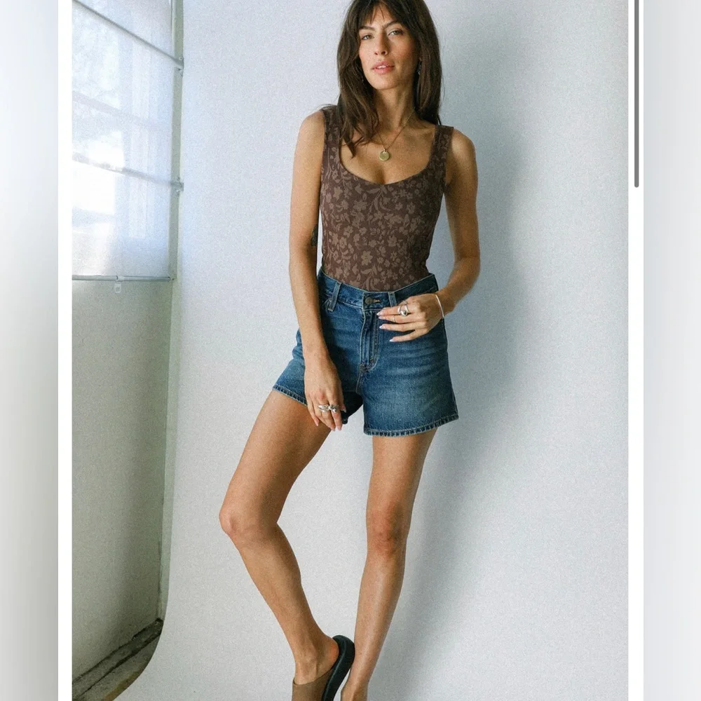 NWT Free People’s Printed Clean Lines Chocolate Combo Bodysuit XS/S